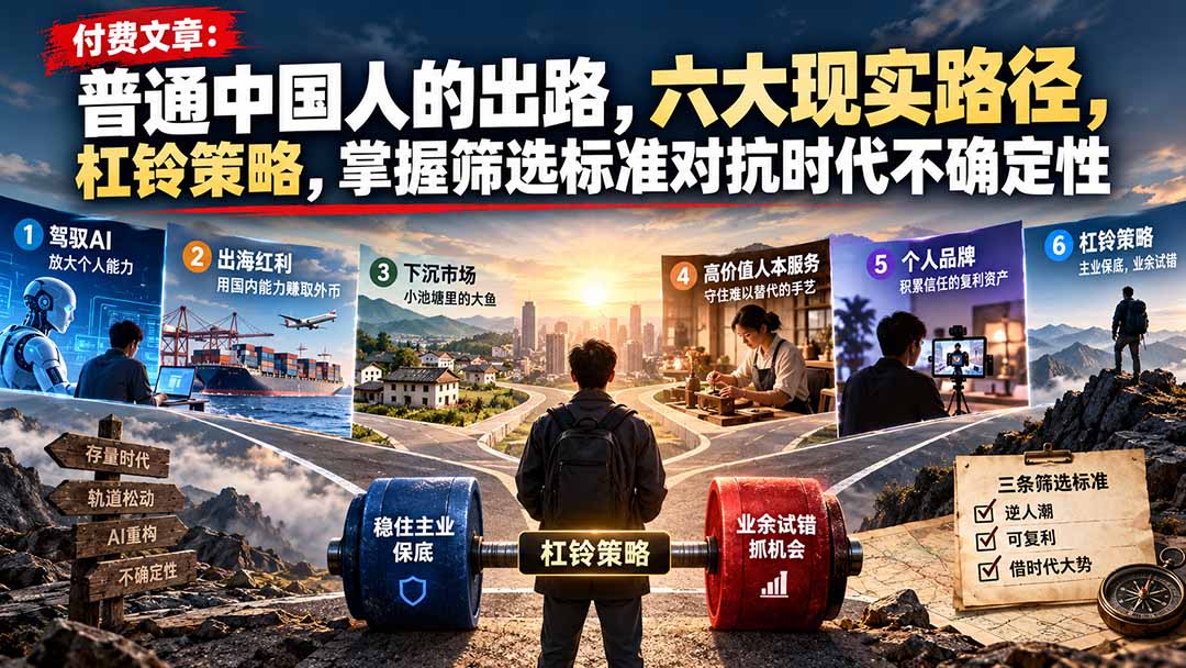 普通中国人的出路：六大现实路径+杠铃策略，用AI与出海破局