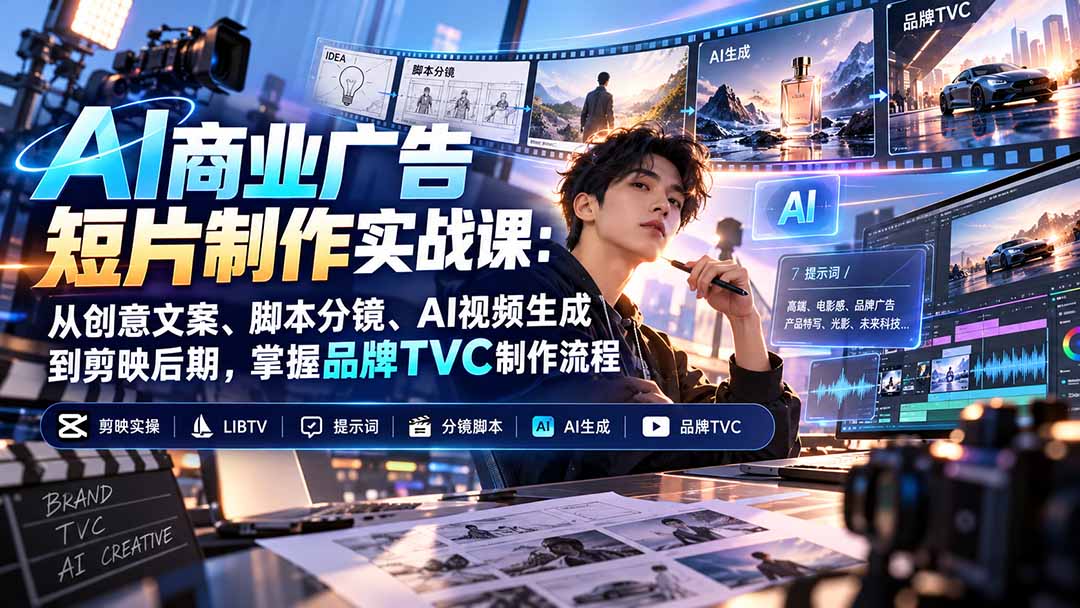 AI广告短片制作实战：剪映+LIBTV从文案分镜到TVC成片