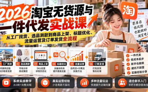 2026淘宝无货源一件代发实战：新手选品测款、AI主图标题优化与流量运营避坑课