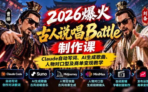 Claude写词+Suno生成古人说唱Battle，AI对口型短视频制作与商单变现课