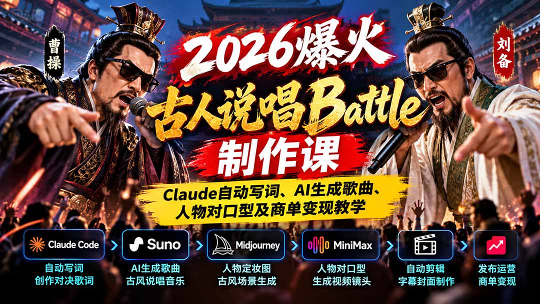 Claude写词+Suno生成古人说唱Battle,AI对口型短视频制作与商单变现课 Claude写词+Suno生成古人说唱Battle,AI对口型短视频制作与商单变现课