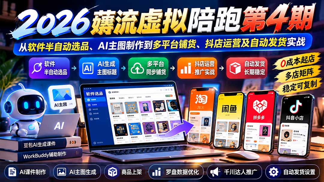 2026薅流虚拟陪跑第4期：AI主图+软件选品+抖店自动发货