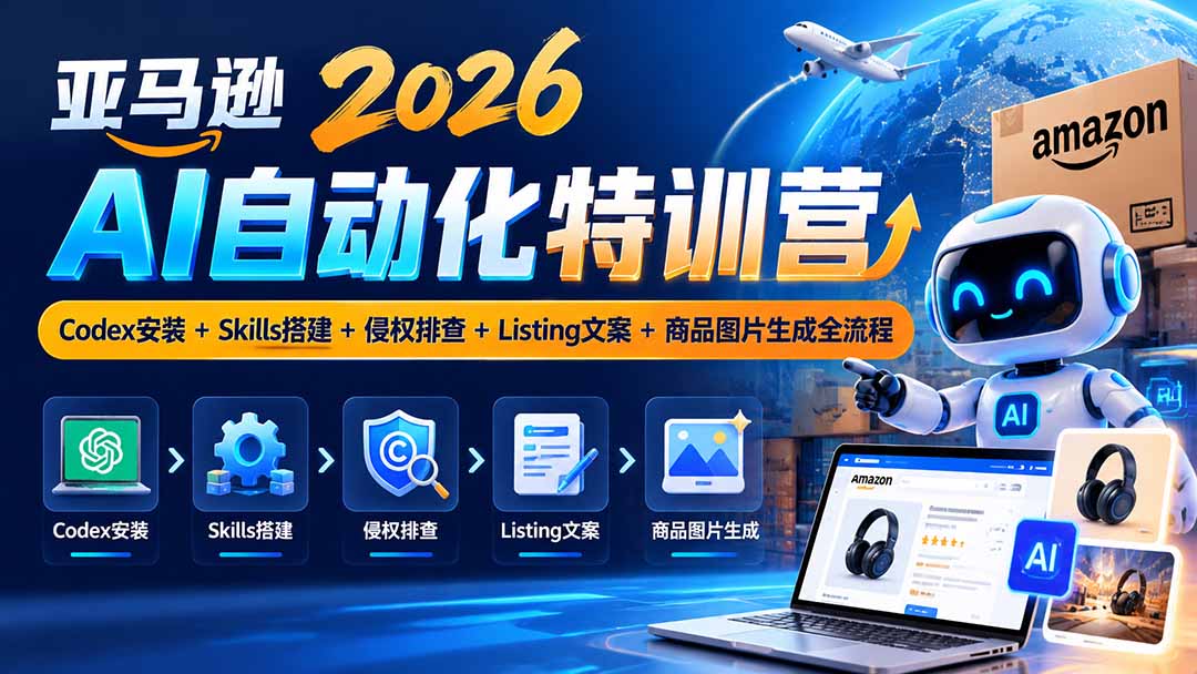 亚马逊2026AI自动化特训营：Codex安装+Skills搭建+侵权排查+Listing文案+商品图片生成全