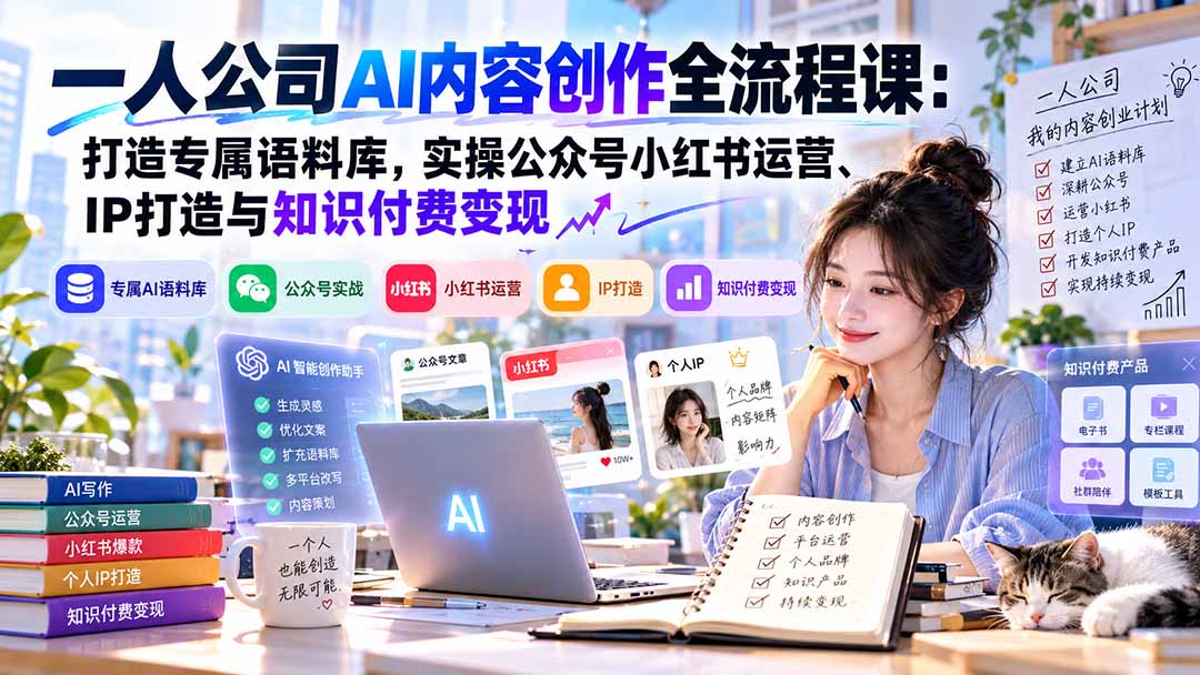 一人公司AI内容创作课：语料库+公众号小红书实操，IP打造与知识付费变现