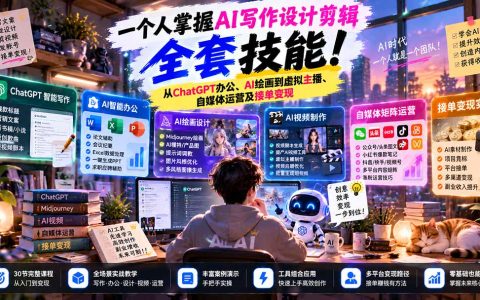 零基础AI全场景实战：ChatGPT+Midjourney+虚拟主播30节课掌握办公绘画剪辑与接单变现