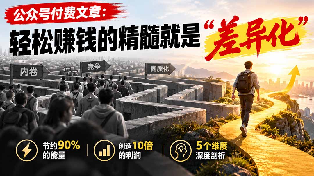 公众号付费文章：轻松赚钱的精髓就是差异化，5个维度教你用差异化思维少走90%弯路