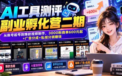 AI工具测评副业孵化营二期：短视频起号爆款剪辑+多平台变现