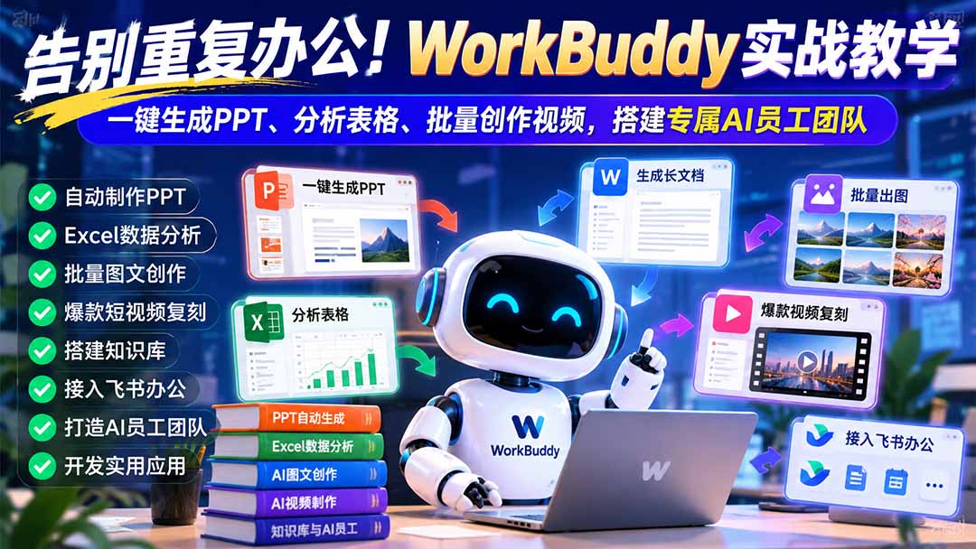 零基础WorkBuddy实战：一键生成PPT、Excel分析与AI员工团队搭建