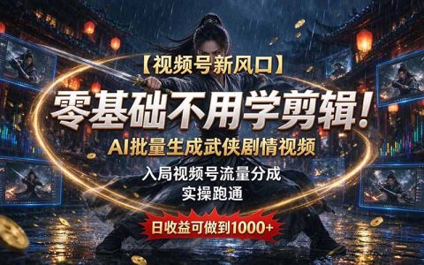 视频号AI武侠剧情视频教程，零基础批量出片流量分成变现100步骤0+