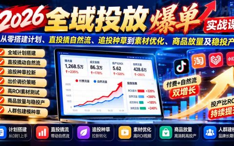 2026全域投放爆单实战课：零基础计划搭建+直投撬自然流+素材优化稳投产