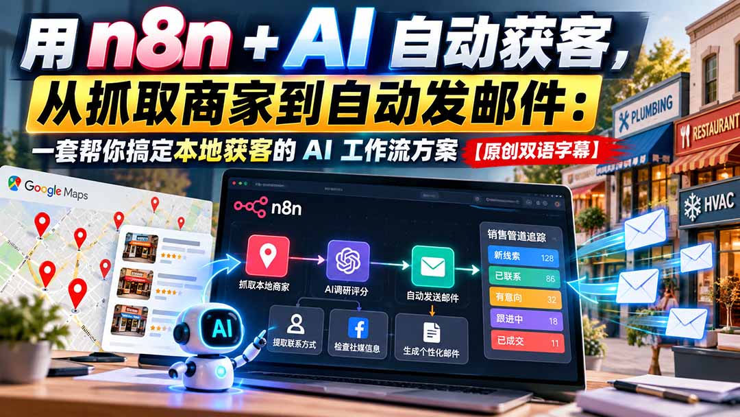 n8n+AI本地获客工作流：Google Maps抓取商家、AI评分并自动发邮件，附销售管道追踪