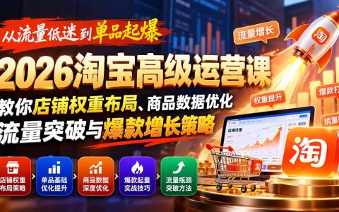 淘宝高级运营课2026：店铺权重布局+单品数据优化+流量突破与爆款起爆