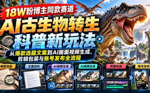 18W粉博主AI古生物转生科普课：爆款选题文案+AI视频制作剪辑发布全流程