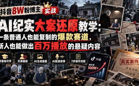 抖音8W粉博主AI纪实大案还原教学：零基础用AI做悬疑短视频起号变现
