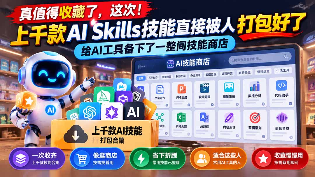 上千款AI Skills技能合集打包下载，AI工具技能商店收藏必备