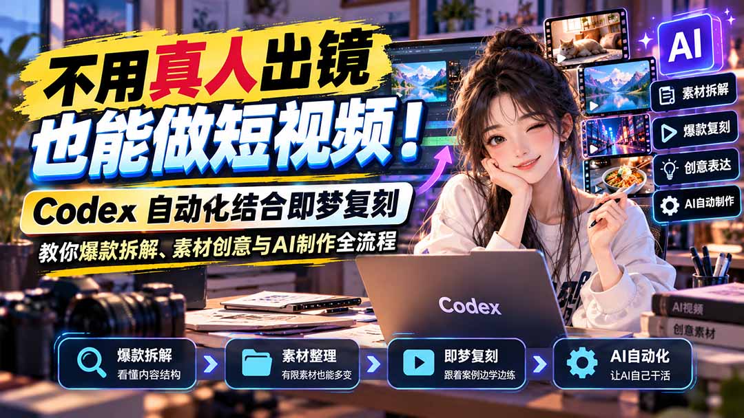 Codex短视频自动化教程：即梦复刻爆款拆解与AI素材制作全流程