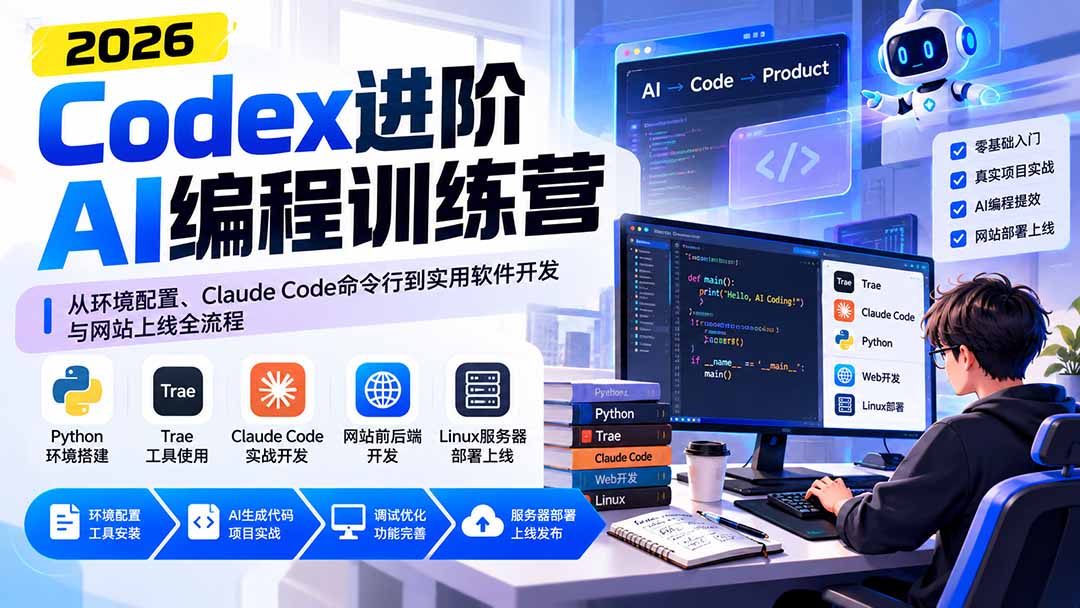Codex进阶AI编程训练营：Claude Code命令行开发与网站部署实战