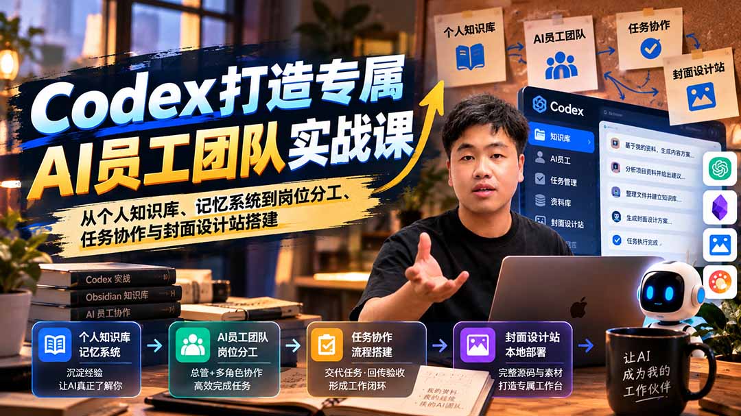 Codex AI员工团队实战：Obsidian知识库搭建与封面设计站部署