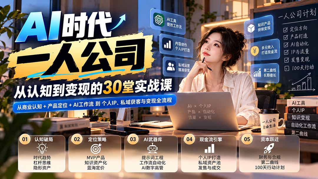 AI时代一人公司30堂实战课：AI工作流+个人IP变现与私域获客全流程