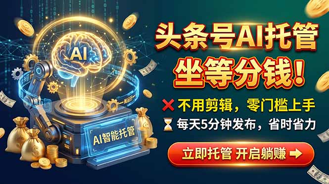 今日头条AI视频托管运营：每天5分钟发布，手机可做变现100步骤0-300步骤0+