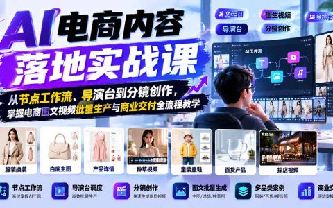 AI电商内容实战：节点工作流+导演台+分镜，图文视频批量生产与商业交付