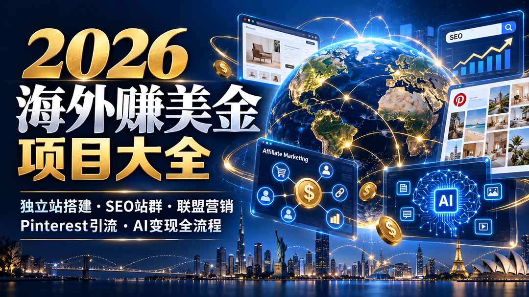 2026海外赚美金项目大全：独立站搭建、SEO站群、联盟营销与AI变现