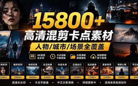 15800方法高清影视剪辑素材合集｜卡点混剪人物城市场景全覆盖 剪映PR通用