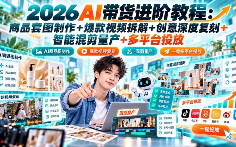 2026AI带货教程：商品套图+爆款视频复刻+智能混剪量产与多平台投放