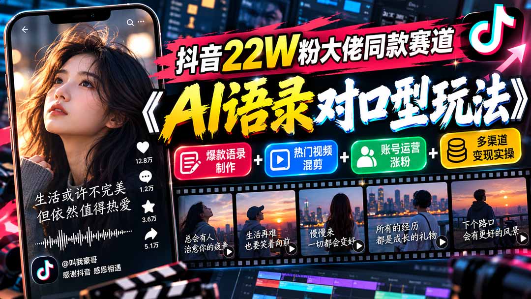 抖音AI语录对口型玩法：爆款混剪+账号运营涨粉变现实操