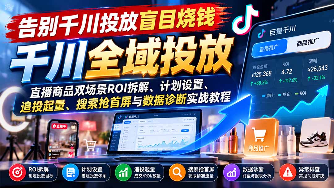 千川全域投放实战：直播商品双场景ROI拆解与追投起量教程