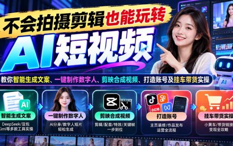 零基础AI短视频实操课：DeepSeek文案+剪映剪辑+数字人制作与带货