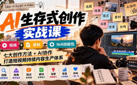 AI短视频创作课：七大创作方法+AI协作+Skill技能包，告别灵感枯竭