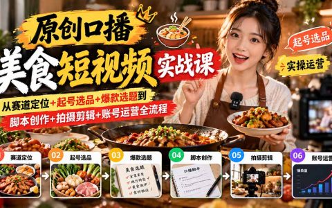 原创口播美食短视频实战课：起号选品+爆款选题+脚本拍摄剪辑与账号运营