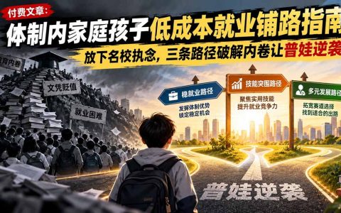 体制内家庭孩子低成本就业铺路指南：放下名校执念，三条路径破解教育内卷让普娃逆袭