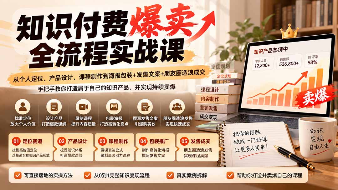 知识付费从0到1实战课：个人定位产品设计课程制作海报发售文案朋友圈成交