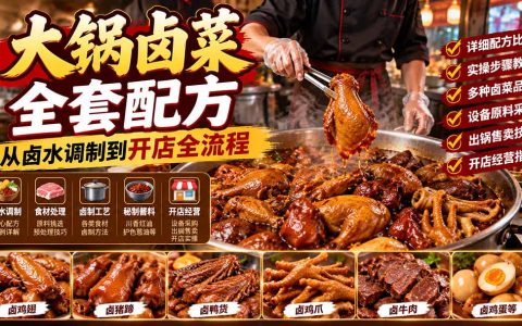 大锅卤菜全套配方：卤水调制到开店摆摊全流程，含红油葱油制作与食材处理