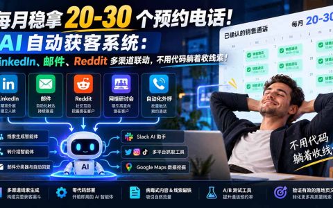 每月稳拿20-30个预约电话：AI自动获客系统LinkedIn邮件Reddit多渠道联动零代码躺收线索