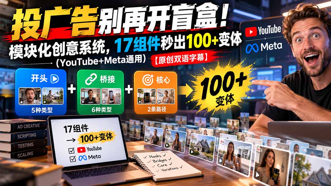 投广告别靠猜！模块化创意系统17组件出100方法变体，YouTube与Meta通用