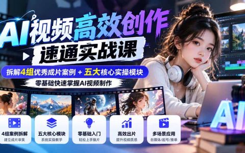 零基础AI视频创作速通实战课：4组案例+5大模块，高效出片接单