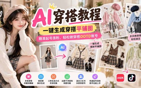 AI穿搭教程｜一键生成OOTD平铺图，零基础起号涨粉做穿搭账号