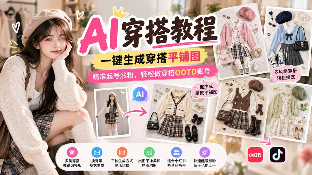 AI穿搭教程|一键生成OOTD平铺图,零基础起号涨粉做穿搭账号 AI穿搭教程|一键生成OOTD平铺图,零基础起号涨粉做穿搭账号