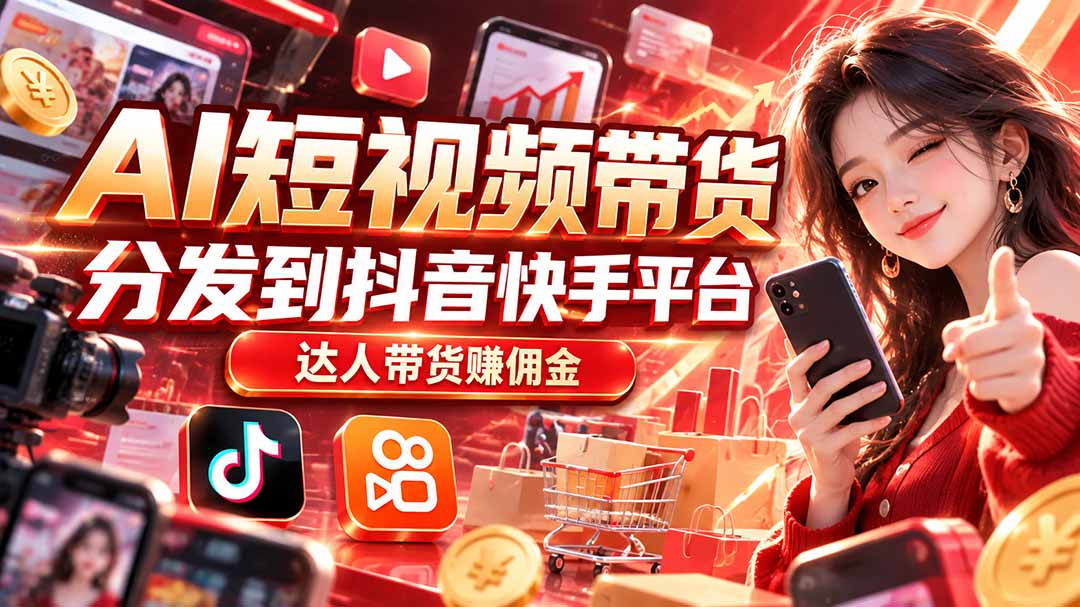 AI短视频带货教程：手机免费生成视频，抖音快手达人带货赚佣金