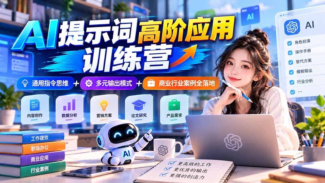 AI提示词高阶训练营：通用指令+多元输出+行业案例全落地