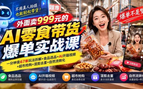 AI零食带货爆单课：食品选品+AI开箱视频+混剪去重自然流转化