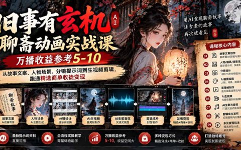 AI聊斋动画课：旧事有玄机9月新课，文案分镜生视频，万播5-10商单收徒