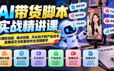 AI带货脚本实战课：爆款选题+钩子话术+批量创作，抖音视频号通用