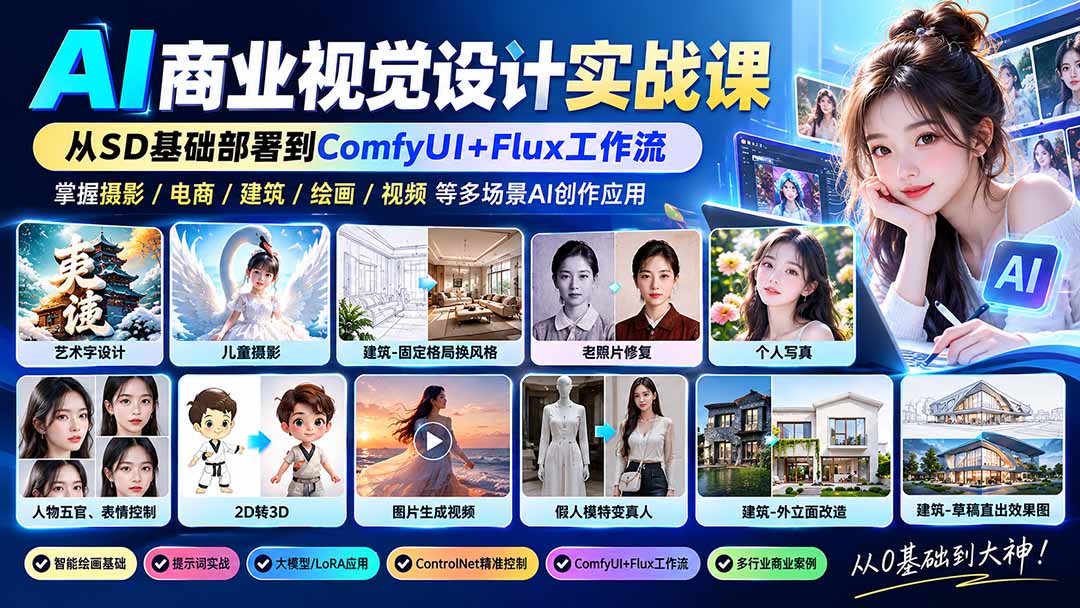 AI商业视觉设计实战：SD部署+ComfyUI+Flux工作流全流程