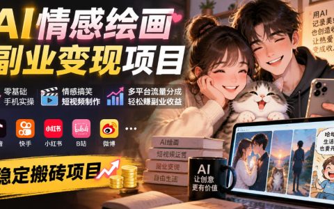 AI情感绘画副业变现｜手机零基础做情感搞笑短视频，多平台流量分成