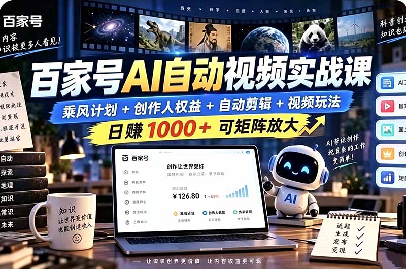 百家号自动矩阵副业项目：3-5天起号，单号变现1方法的睡后收入玩法