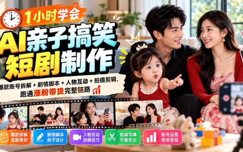 1小时学会AI亲子搞笑短剧制作，爆款脚本拍摄剪辑涨粉带货